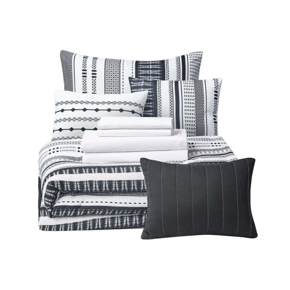 NEW KING SIZE 10 Piece Bed in a Bag Comforter Bedding Sheets 3 Decorative Pillow